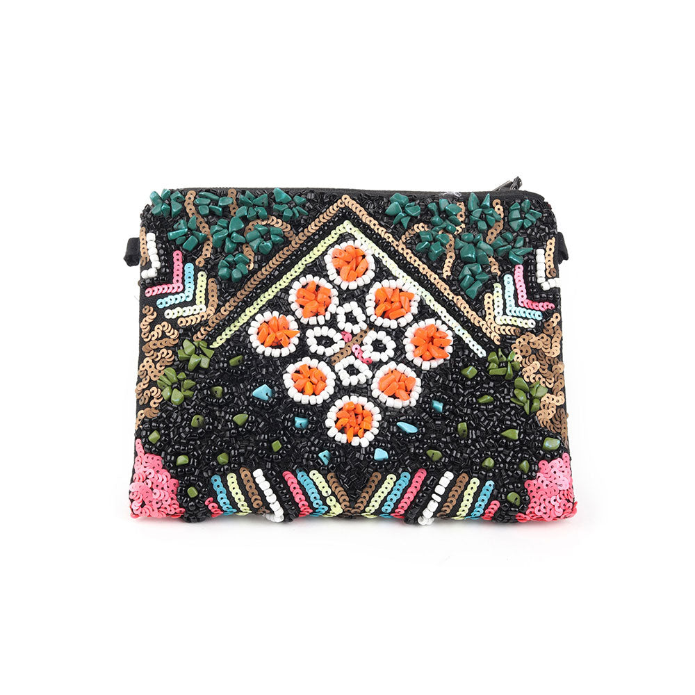 Odette Multicolor Beads and Sequins Embroidered Clutch