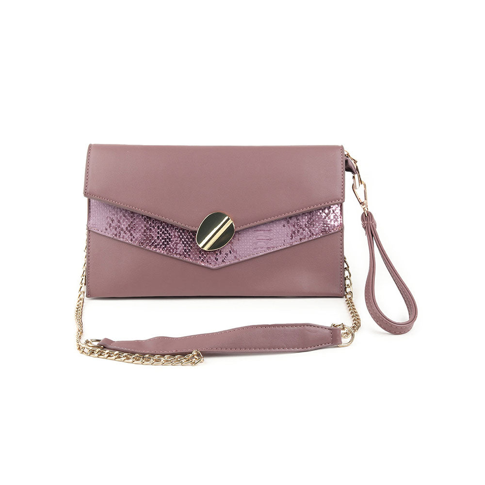 Odette Mauve Snake Textured Solid Sling Bag Clutch