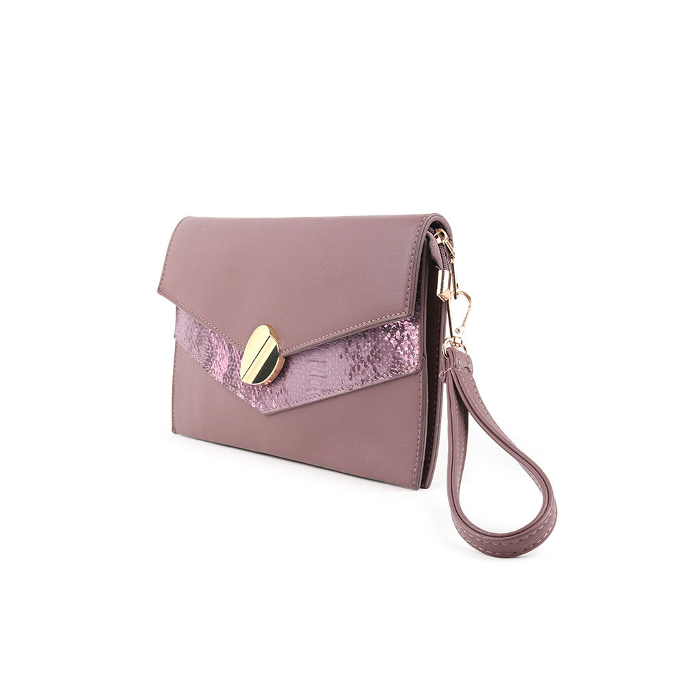 Odette Mauve Snake Textured Solid Sling Bag Clutch