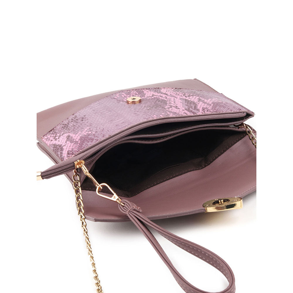 Odette Mauve Snake Textured Solid Sling Bag Clutch