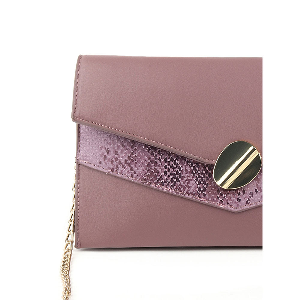 Odette Mauve Snake Textured Solid Sling Bag Clutch