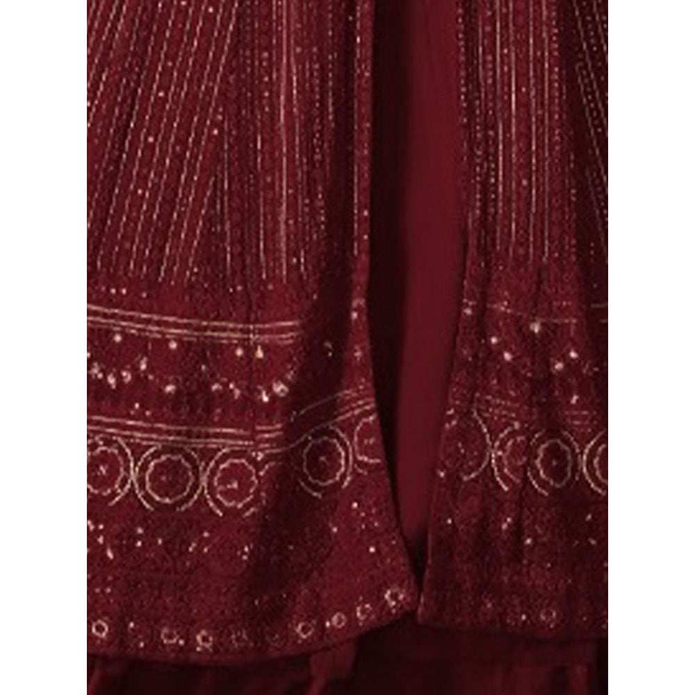 Odette Women Maroon Faux Georgette Semi Stitched Dress Material (Set of 3)