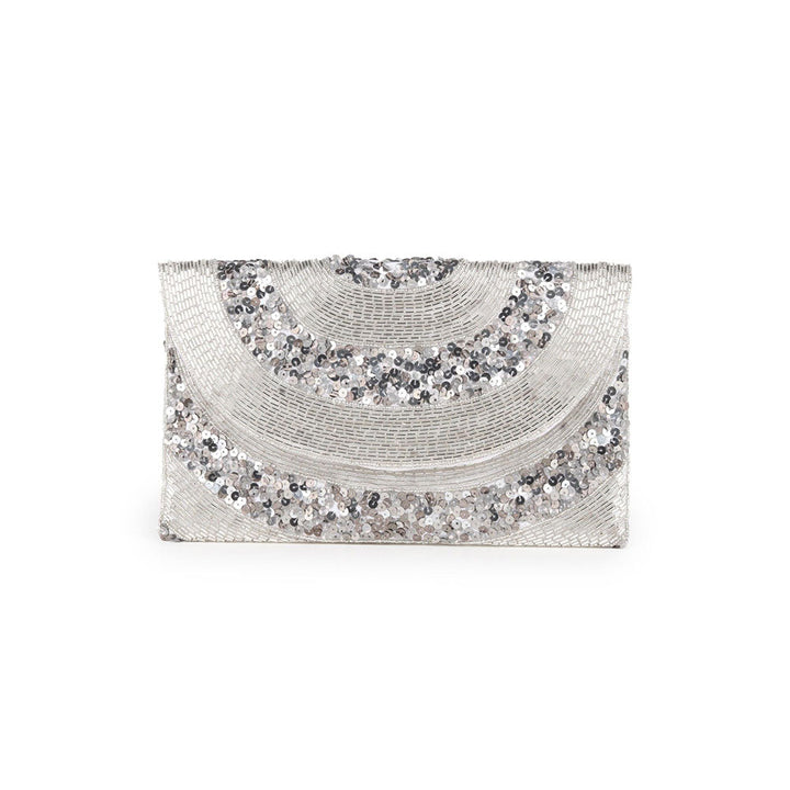 Odette Silver Beads and Sequins Embellished Envelope Clutch For Women