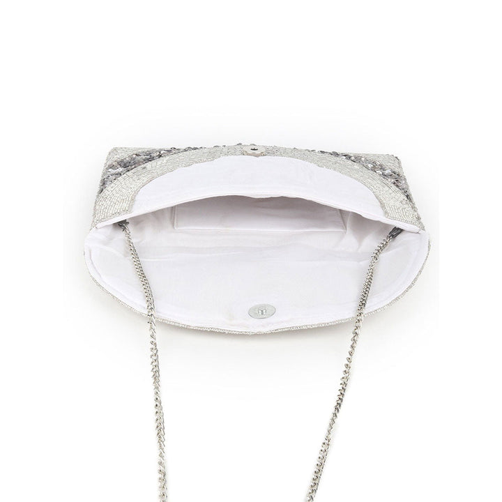 Odette Silver Beads and Sequins Embellished Envelope Clutch For Women