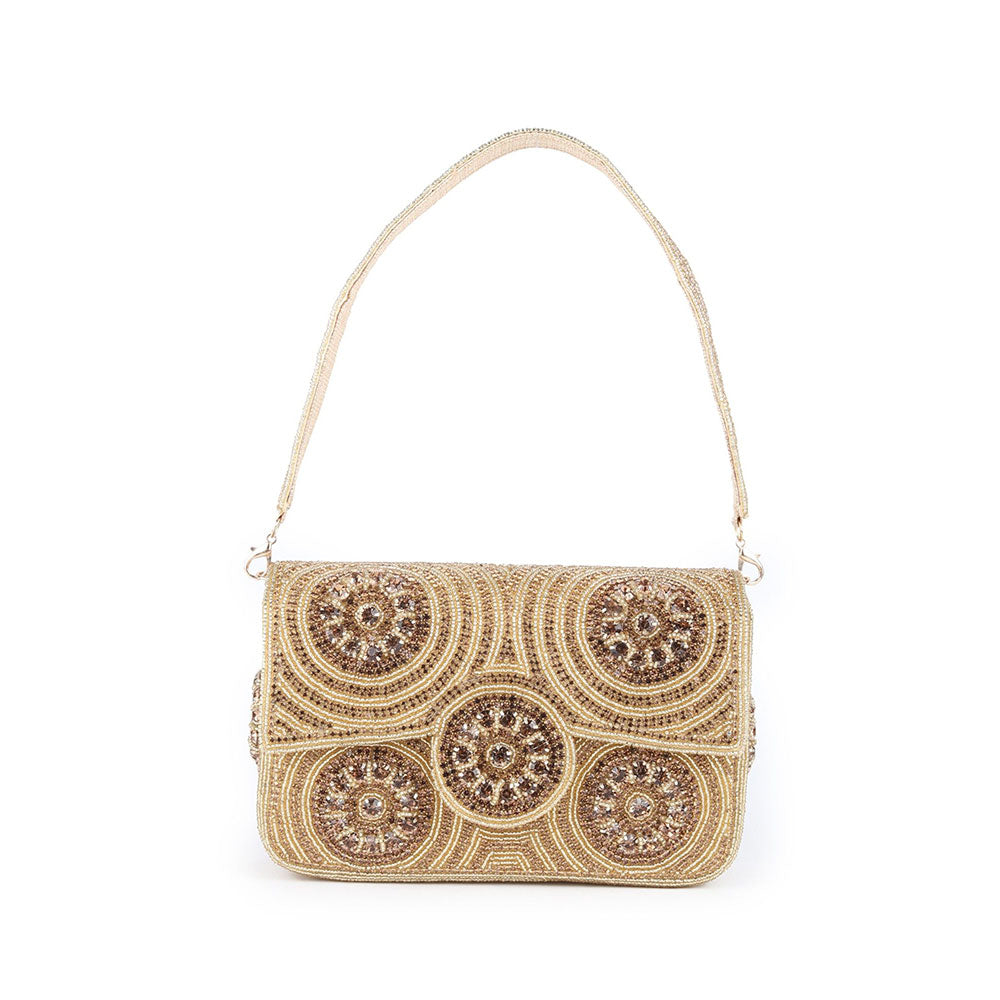 Odette Fully Gold Beads and Faux Stone Embellished Clutch For Women