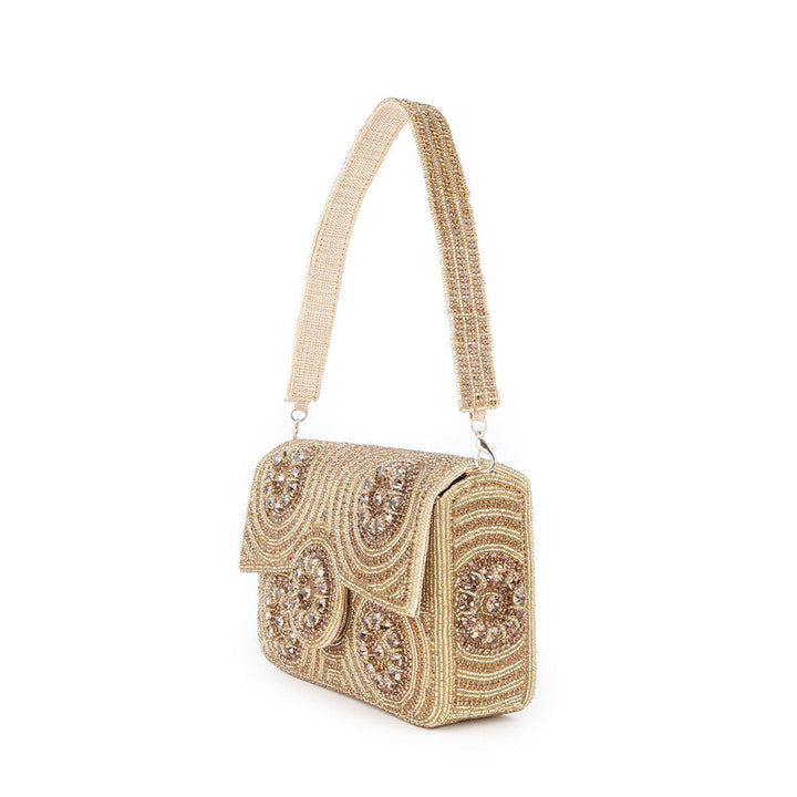 Odette Fully Gold Beads and Faux Stone Embellished Clutch For Women