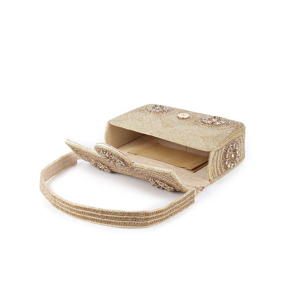 Odette Fully Gold Beads and Faux Stone Embellished Clutch For Women