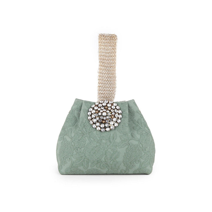 Odette Green Faux Stone Embellished and Textured Batua For Women