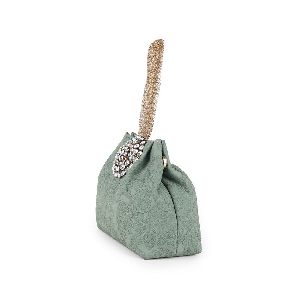 Odette Green Faux Stone Embellished and Textured Batua For Women