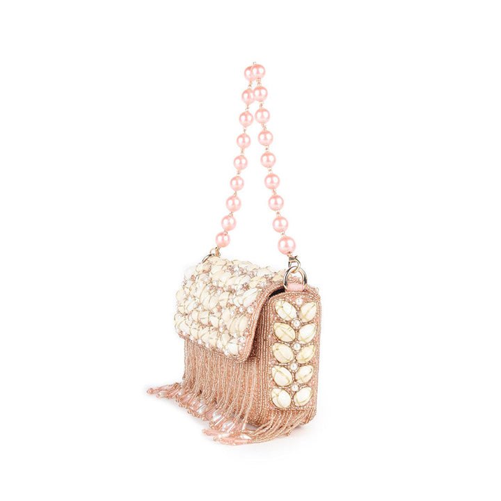 Odette Peach Heavily Beads Embellished Clutch For Women