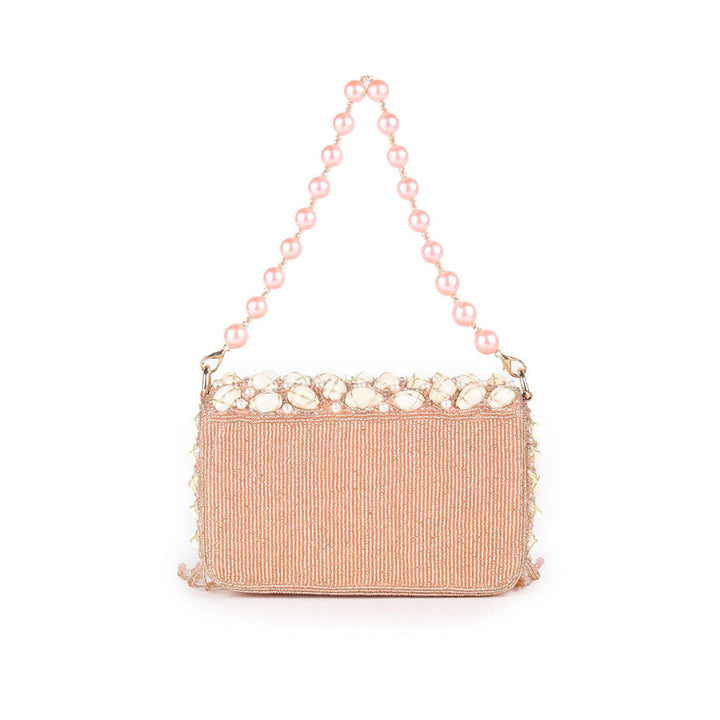 Odette Peach Heavily Beads Embellished Clutch For Women