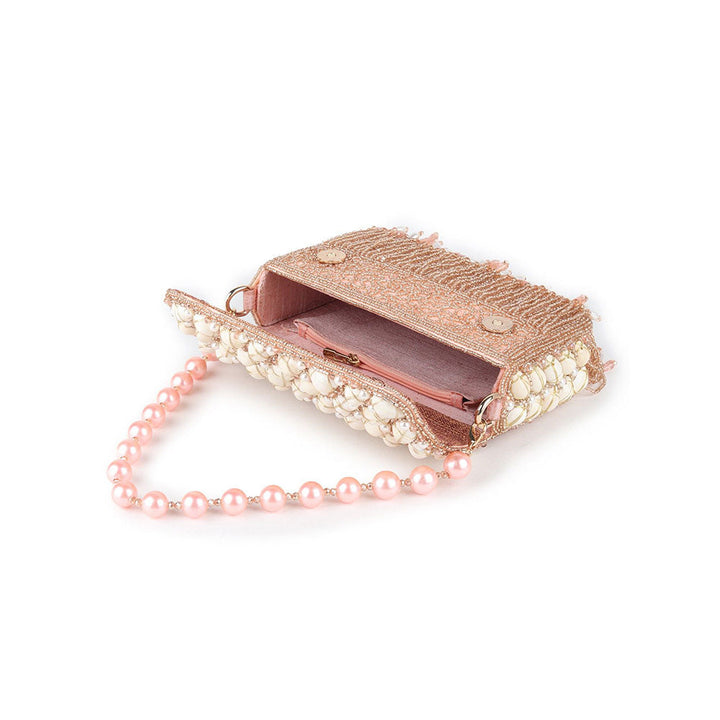 Odette Peach Heavily Beads Embellished Clutch For Women