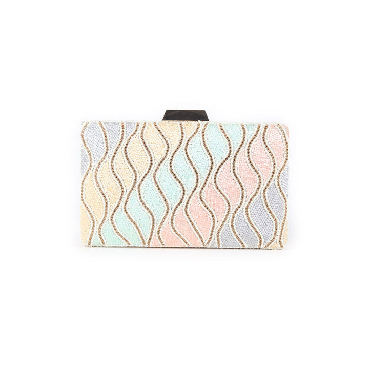 Odette Beige and Multicolor Beads Embellished Clutch For Women