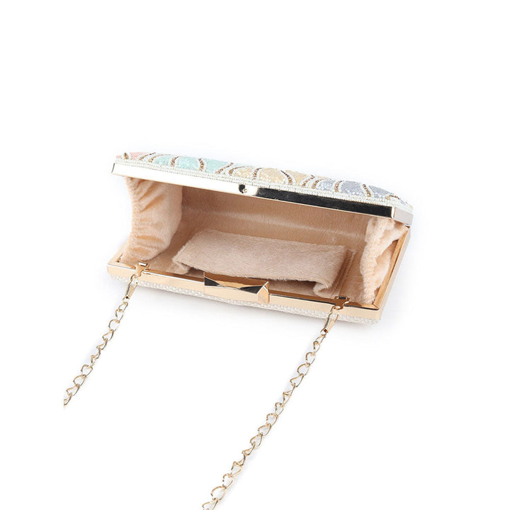 Odette Beige and Multicolor Beads Embellished Clutch For Women