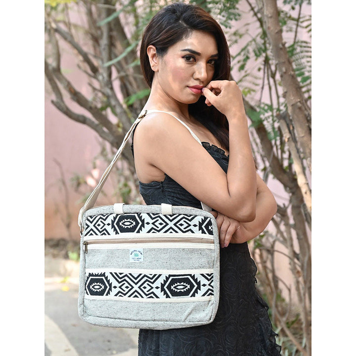 Odette Off White Woven Laptop Bag For Women