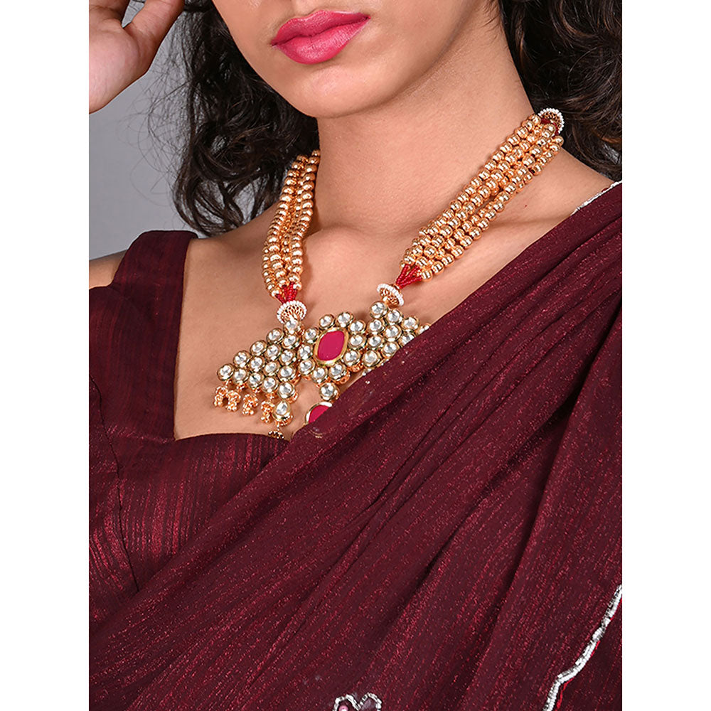 Odette Maroon Silk Blend Embroidered Saree For Women with Unstitched Blouse