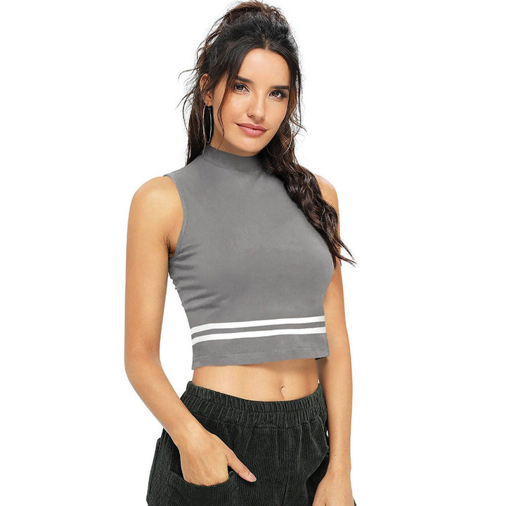 Odette Grey Knit Fabric Crop Top for Women