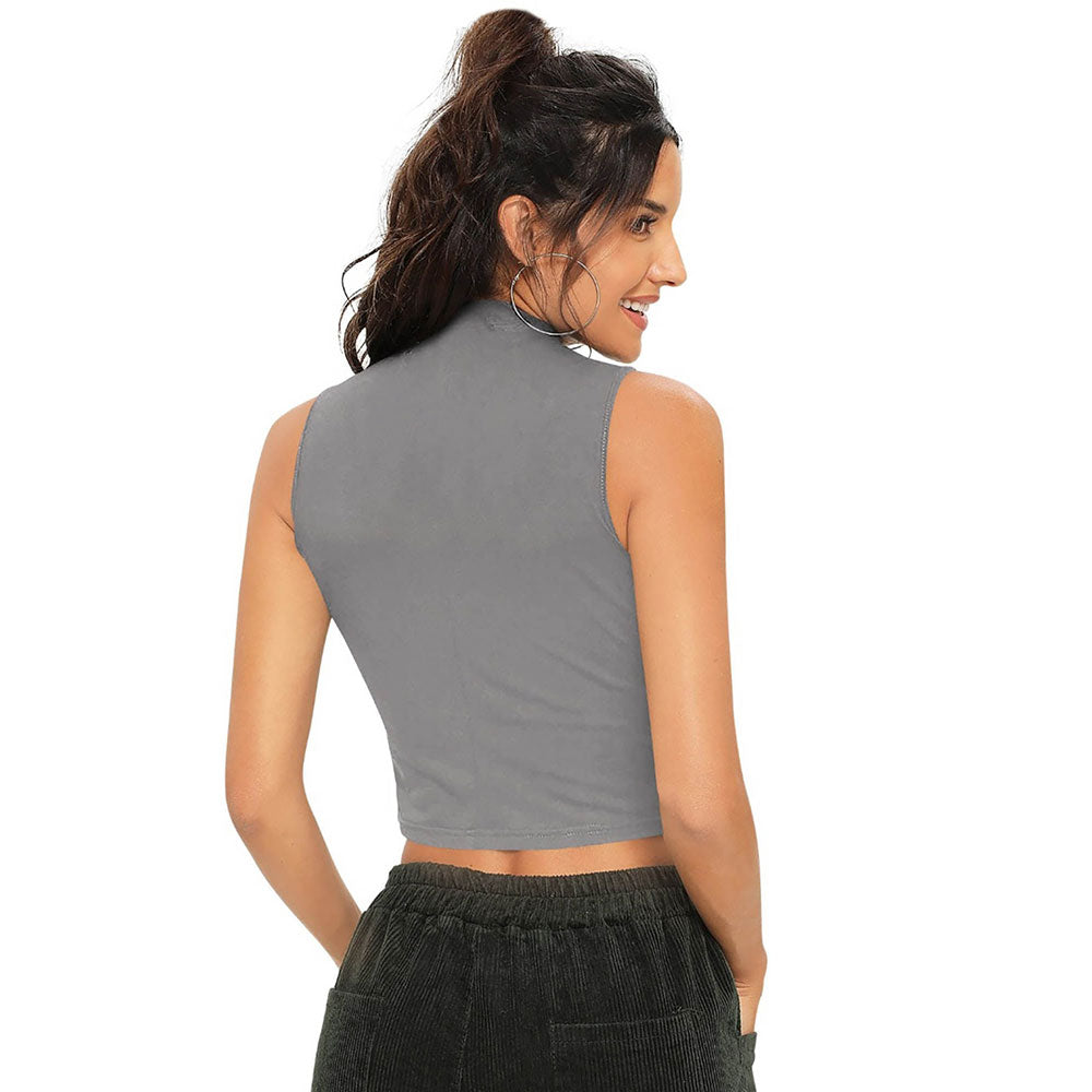 Odette Grey Knit Fabric Crop Top for Women