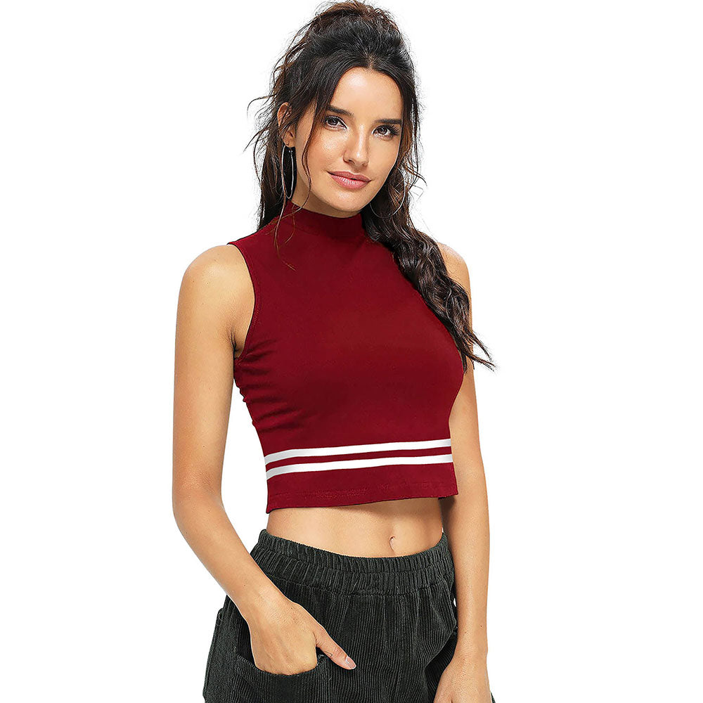 Odette Maroon Knit Fabric Crop Top for Women