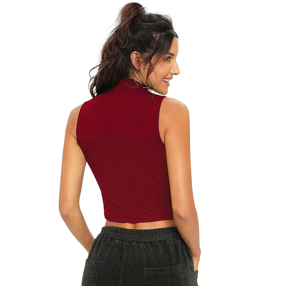 Odette Maroon Knit Fabric Crop Top for Women