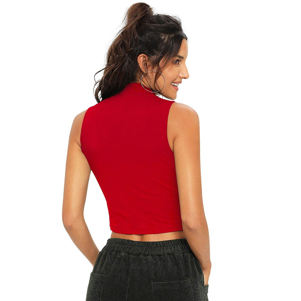 Odette Red Knit Fabric Crop Top for Women