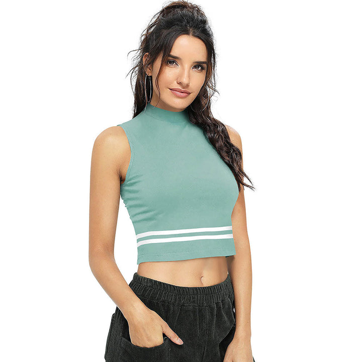 Odette Light Green Knit Fabric Crop Top for Women