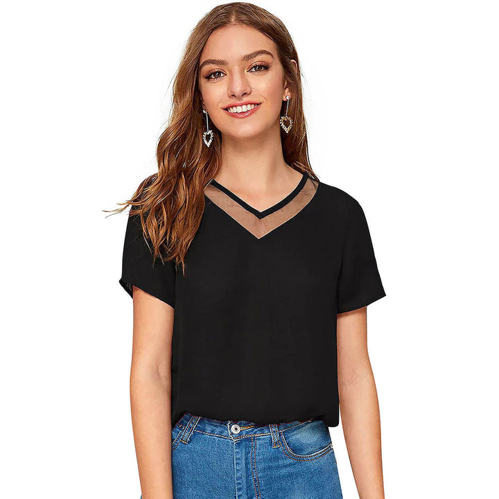 Odette Black Knit Fabric Top for Women