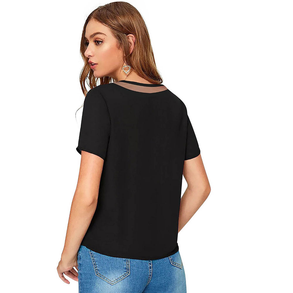 Odette Black Knit Fabric Top for Women