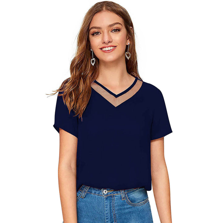 Odette Blue Knit Fabric Top for Women