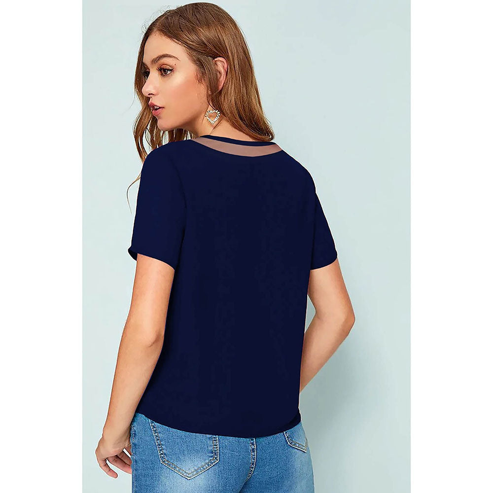 Odette Blue Knit Fabric Top for Women