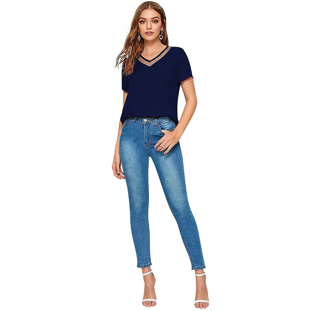 Odette Blue Knit Fabric Top for Women