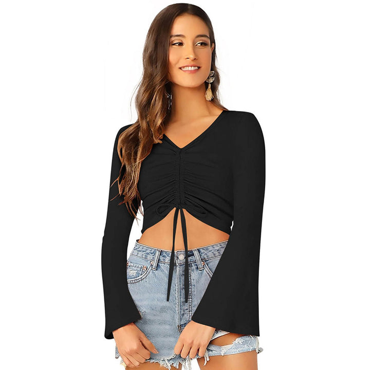 Odette Black Knit Fabric Crop Top for Women