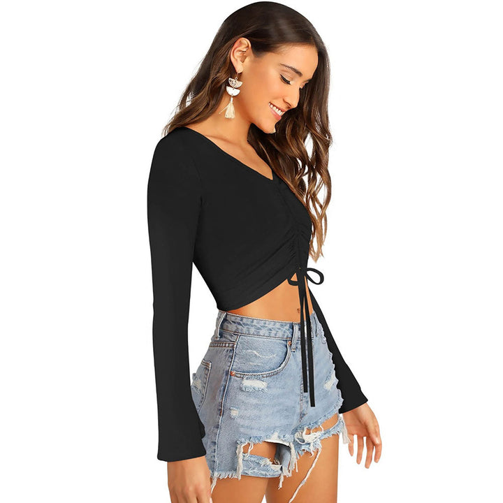 Odette Black Knit Fabric Crop Top for Women