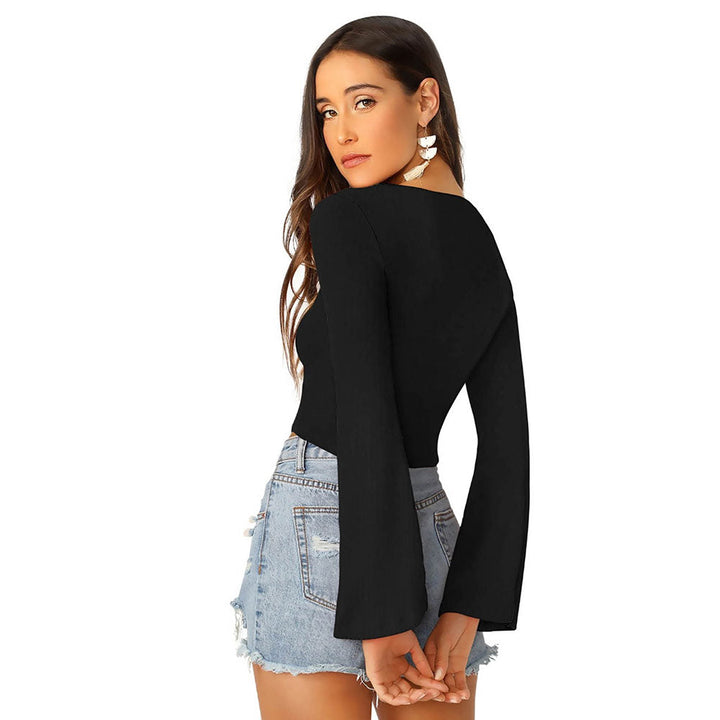 Odette Black Knit Fabric Crop Top for Women