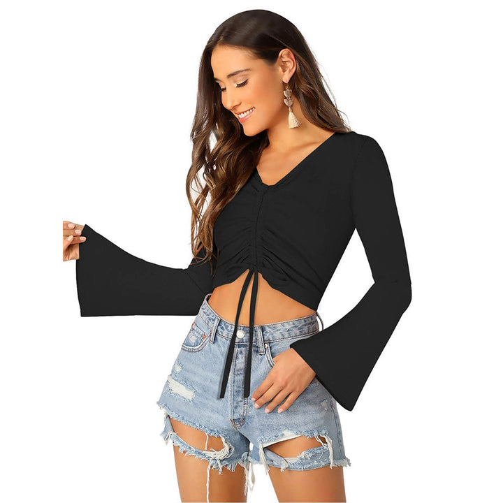 Odette Black Knit Fabric Crop Top for Women