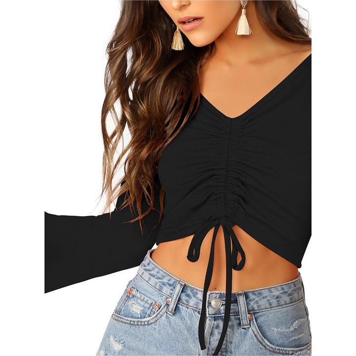 Odette Black Knit Fabric Crop Top for Women