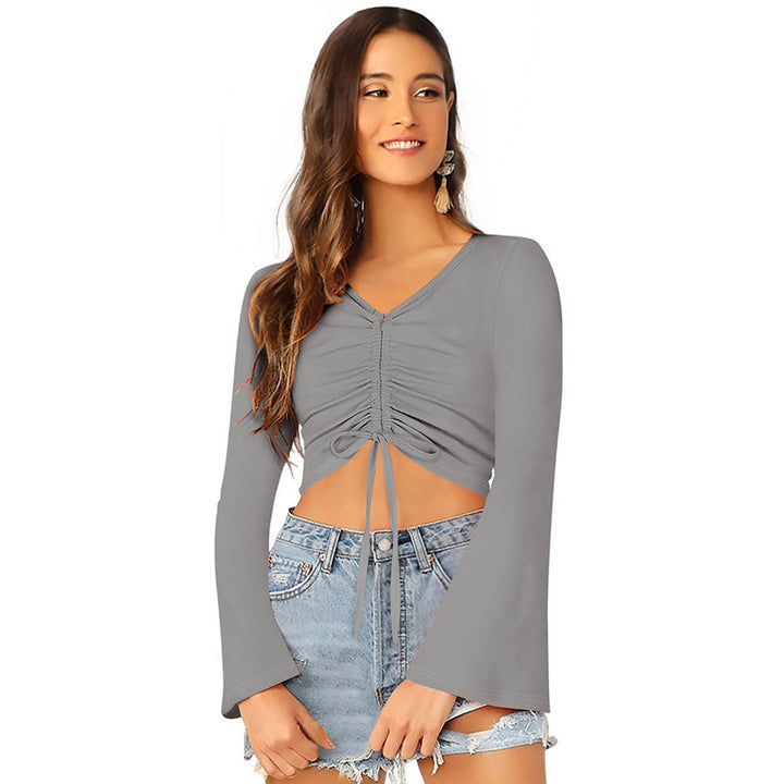 Odette Grey Knit Fabric Crop Top for Women