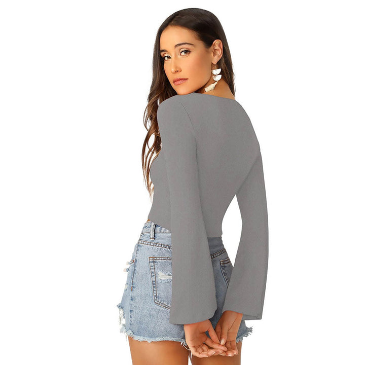 Odette Grey Knit Fabric Crop Top for Women