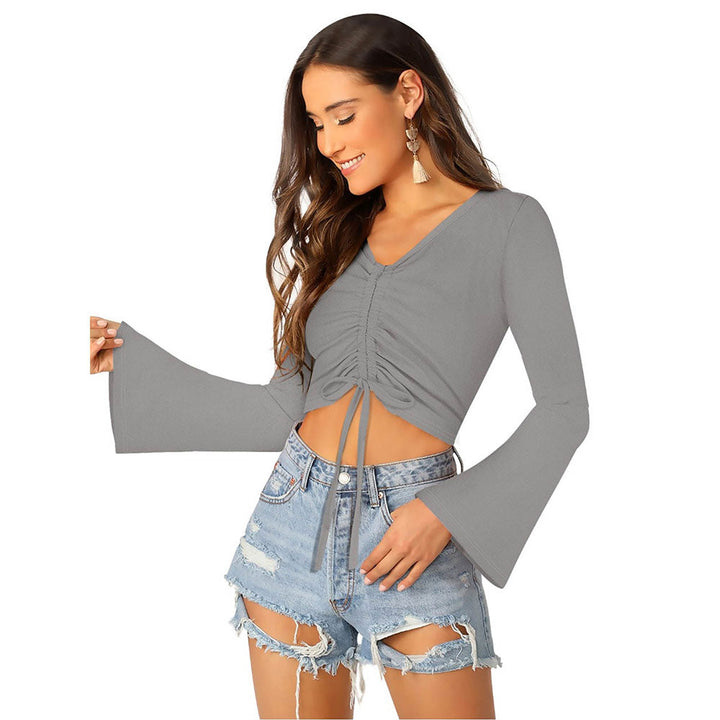 Odette Grey Knit Fabric Crop Top for Women