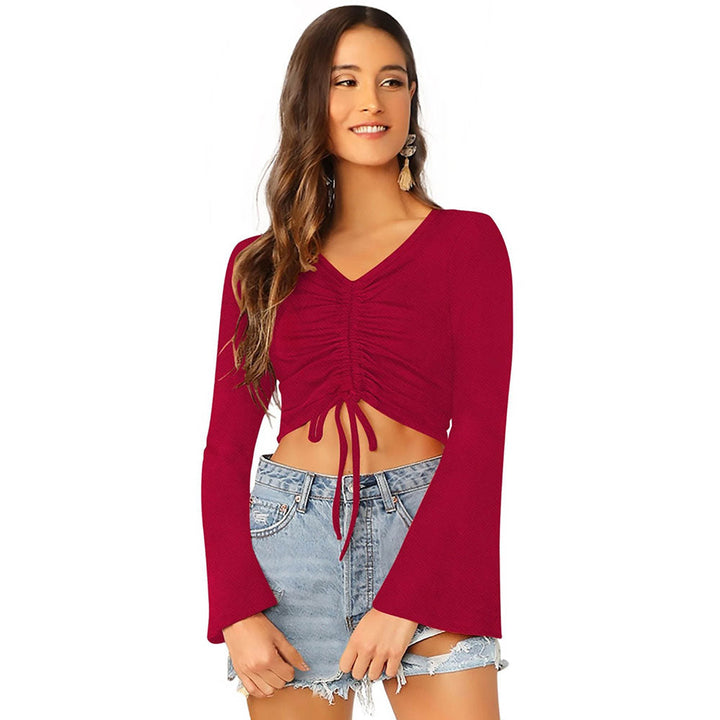 Odette Maroon Knit Fabric Crop Top for Women