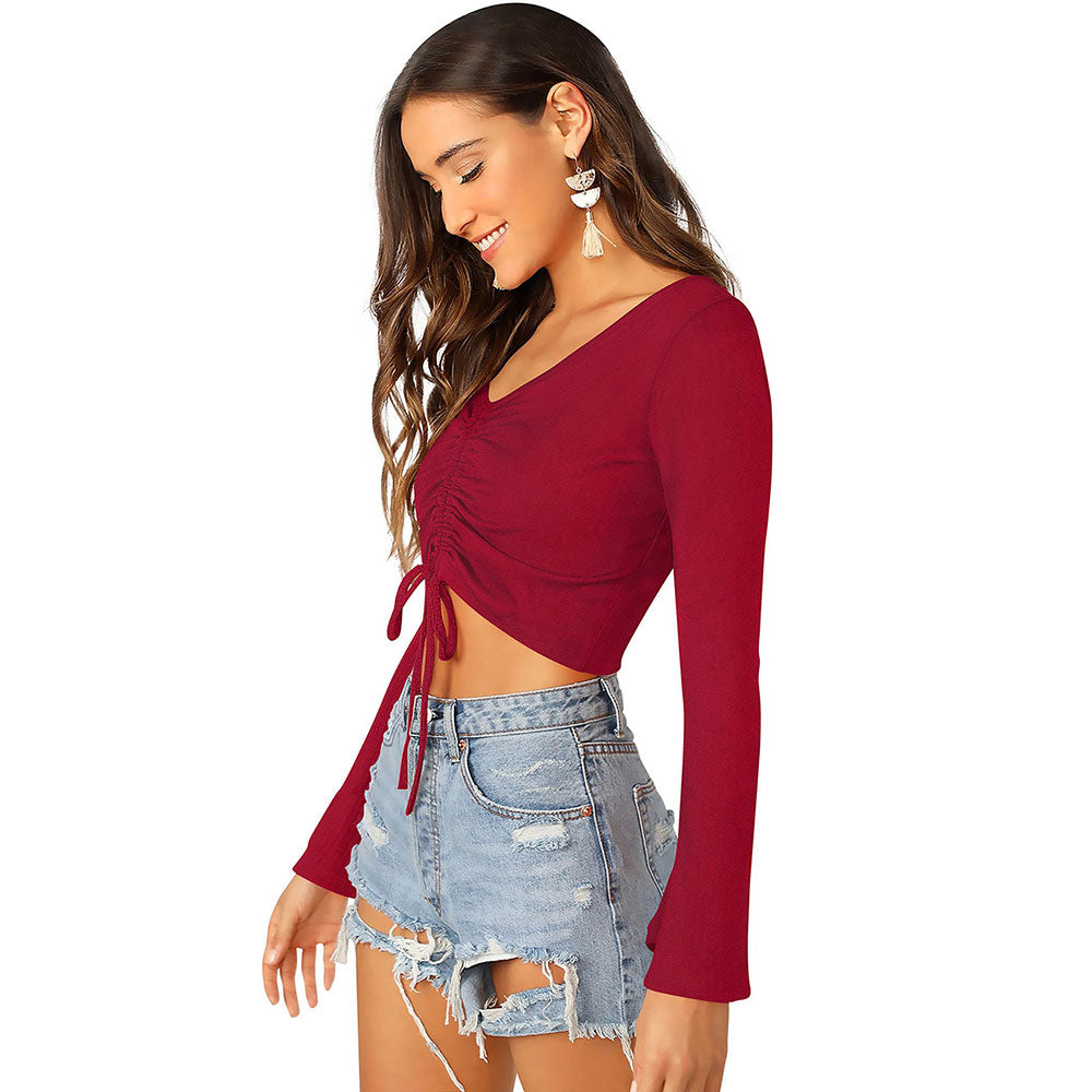 Odette Maroon Knit Fabric Crop Top for Women