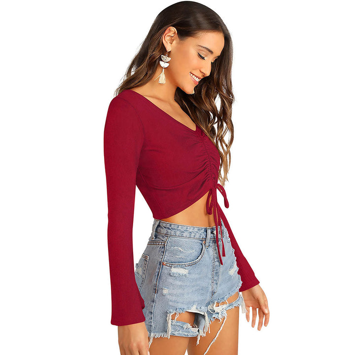 Odette Maroon Knit Fabric Crop Top for Women