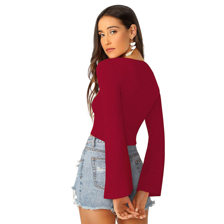 Odette Maroon Knit Fabric Crop Top for Women