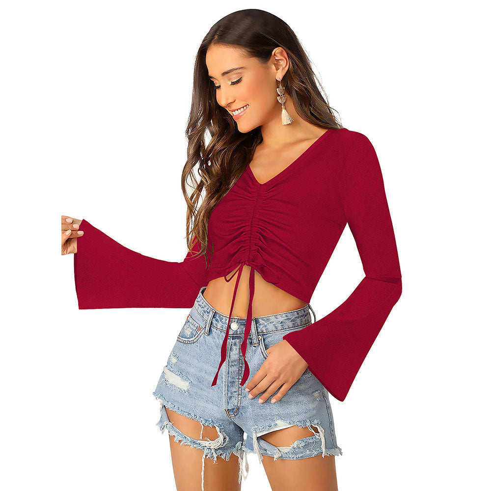 Odette Maroon Knit Fabric Crop Top for Women