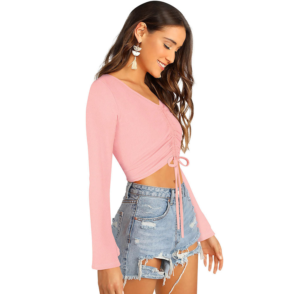 Odette Peach Knit Fabric Crop Top for Women