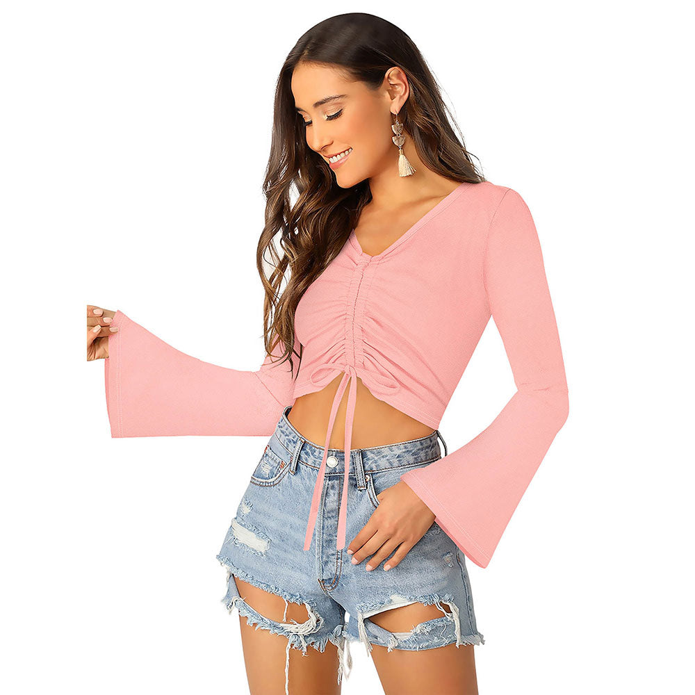 Odette Peach Knit Fabric Crop Top for Women