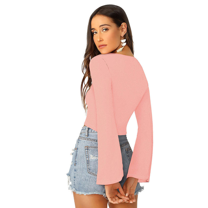 Odette Peach Knit Fabric Crop Top for Women