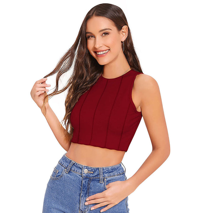 Odette Maroon Knit Fabric Crop Top for Women