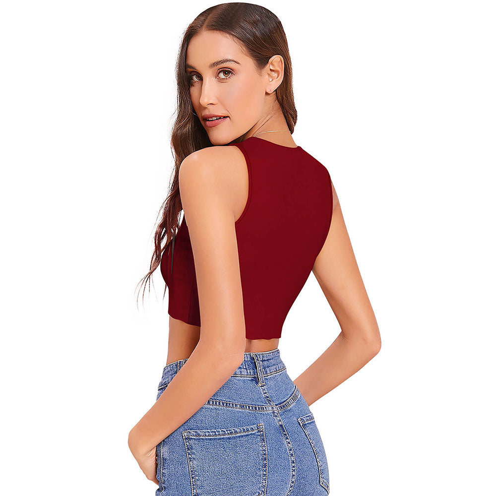 Odette Maroon Knit Fabric Crop Top for Women