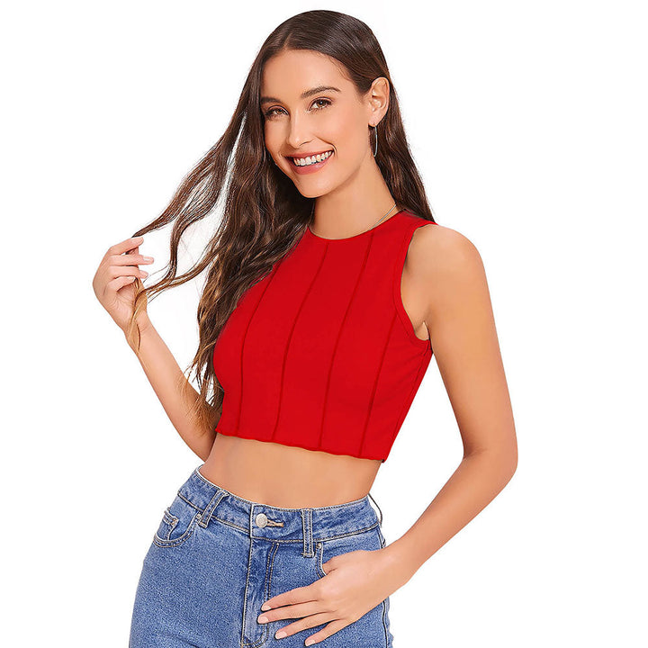 Odette Red Knit Fabric Crop Top for Women